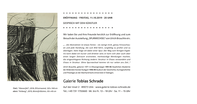 Ulrich Brauchle Flyer Spurwechsel Galerie Tobias Schrade Ulrich Brauchle, Ausstellung Spurwechsel